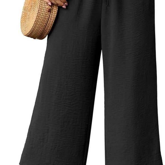 Women’s Wide Leg High Waisted Pants with Tie Belt - Summer Vacation Wear - Picture 1 of 4